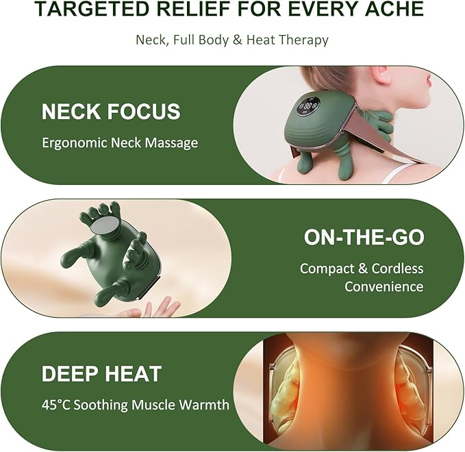 Neck Massager with Heat Bionic Shiatsu Neck and Shoulder Massager with 4D Kneading Fingers LCD Display &amp Adjustable Intensity Heated Neck Massage Device Simulates Real Palm to Relax Muscle Tens