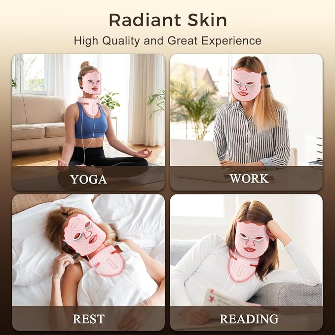 Red Light Therapy for Face &amp Neck Red Light Mask with 850nm NIR 7-1 Colors LED Light Therapy mask Rechargeable LED Face &amp Neck Mask for Anti-AgingSkin Firming &amp Radiant Glow at Home