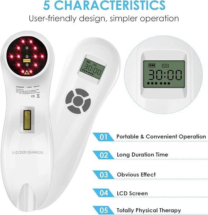 Handheld Cold Red Light Therapy Device for Joint &amp Muscle Relief LED Display Near Infrared Light Machine with Multi-Speed &amp Pulse Function 808nm &amp 650nm