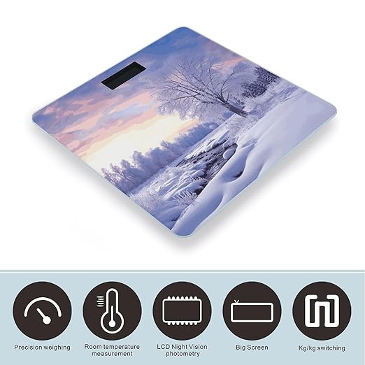 Winter Landscape Weight Scale Large Bathroom Scales Digital Weight with Bright LED Display Non Slip Automatic Weighing Scale Fashion Weighing Machine for Body