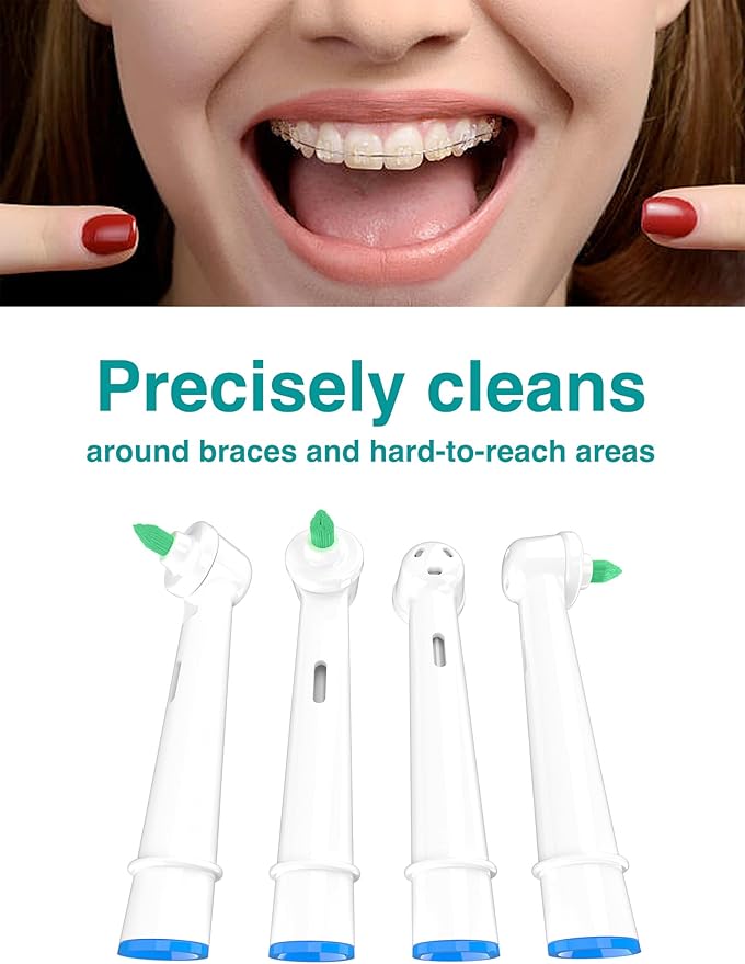Interdental Replacement Toothbrush Heads for Oralb Electric Toothbrush Ortho and Power Tip Bristle Replacement Head - 4-Pack | Braces Brush Heads | Interproximal Clean (White One Size)
