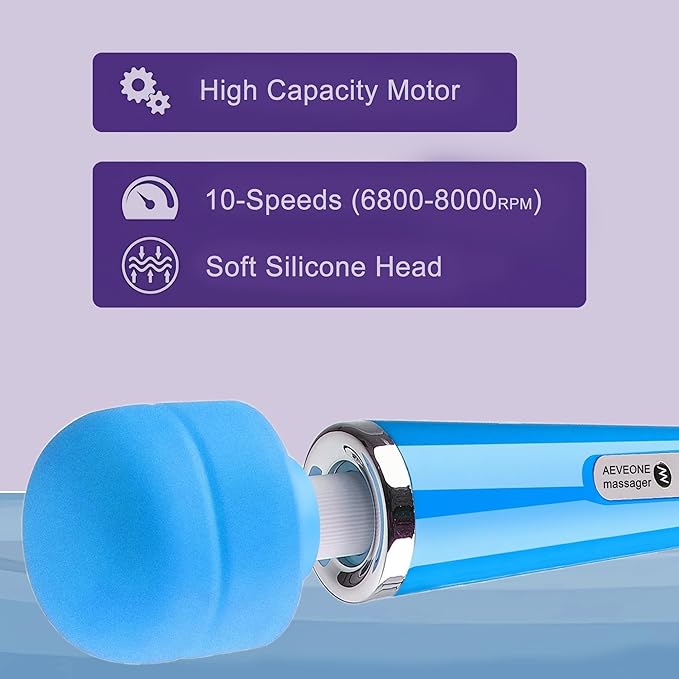 Wired Powerful Handheld Wand Massager Strong Personal Vibration Massage for Sports Recovery Back Muscle Aches Whole Body Pain (Blue)