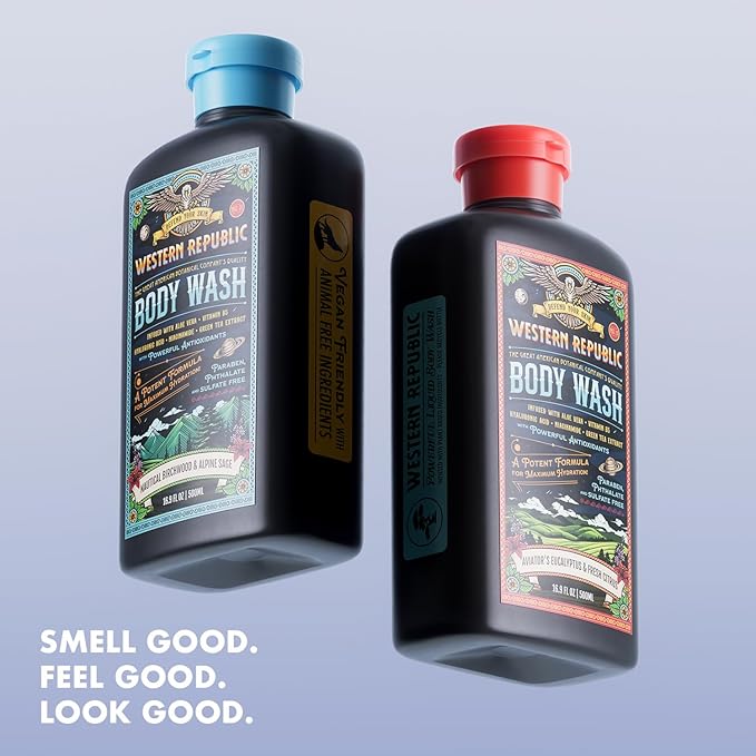 Men's Body Wash | Nautical Birchwood &amp Alpine Sage Scent and | Hydrating &amp Anti-Aging Formula with Aloe Niacinamide &amp Hyaluronic Acid (2 Pack) | Made in USA