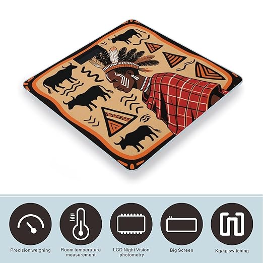 African Art Scale for Body Weight Sturdy Tempered Glass Weighing Scales with LCD Display Accurate Digital Bathroom Scale Convenient Body Fat Smart Scales Easy Read