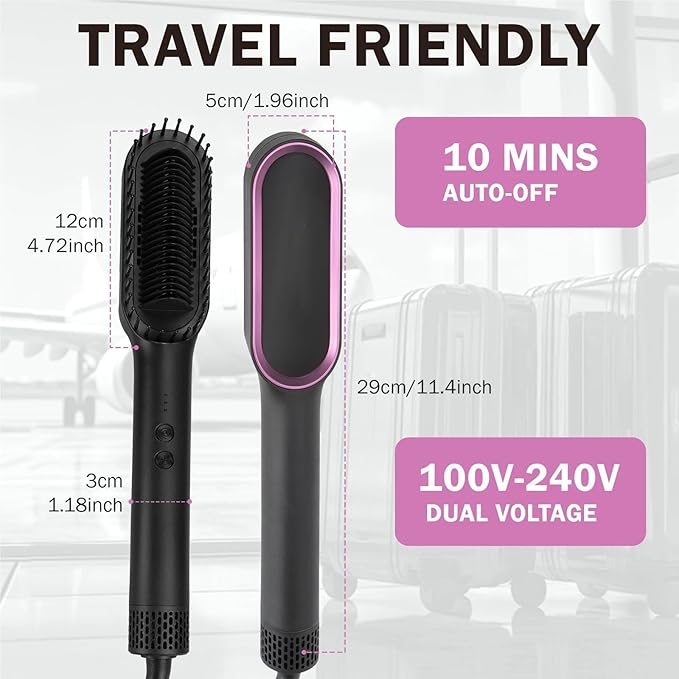 Negative Ions Hair Straightener Brush - 2 in 1 Fast Heating Anti-Scald &amp Anti-Heat Damage Hair Styling Tool - Black Rose Red(Gray)