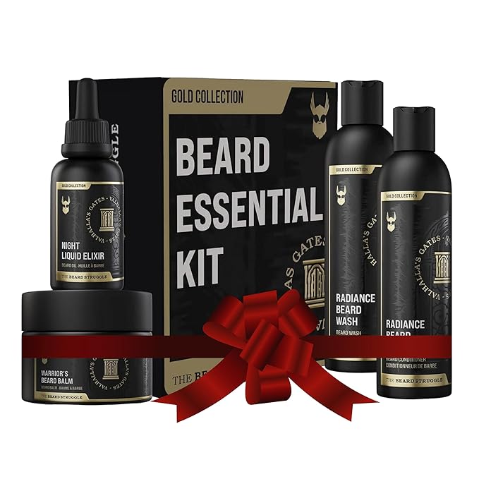 The Beard Struggle Men’s Beard Growth Kit – Includes Balm Oil Wash &amp Conditioner – Gold Collection Valhalla’s Gates