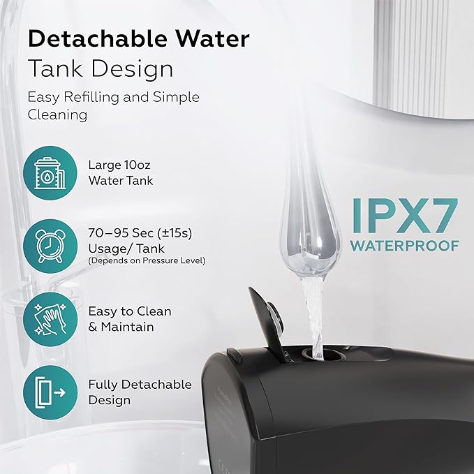 Cordless Water Flosser Oral Irrigator – 10–150 PSI Adjustable Pressure | 5 Cleaning Modes | 10 oz. Tank | IPX7 Waterproof | 8 Jet Tips for Teeth Braces &amp Gums | USB-C Rechargeable (F5039B)