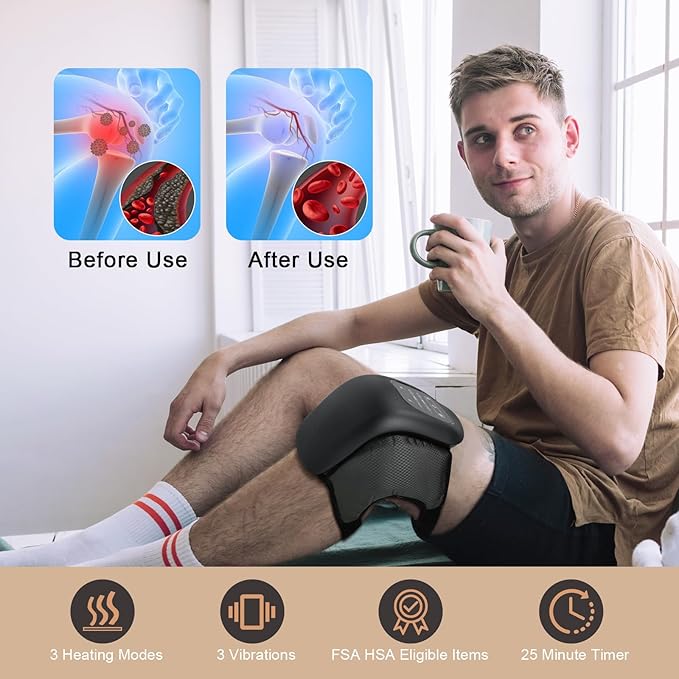 Knee Massager with Heat and Vibration Cordless Knee Massager for Pain Relief with LED Screen Adjustable Straps and Timer