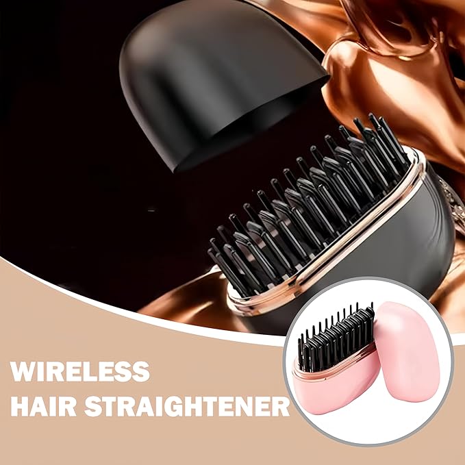 Mini Hair Straightener New 2-in-1 Cordless Hair Straightener Comb 3-Speed Temperature Control Rechargeable Fast Heating Hot Comb Anti-Scald Shell Lightweight &amp Portable Travel (Black+Pink)