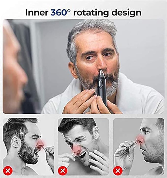 Ear and Nose Hair Trimmer Clipper - Professional Painless Eyebrow and Facial Hair Trimmer for Men and Women Battery-Operated Waterproof Dual Edge Blades for Easy Cleansing
