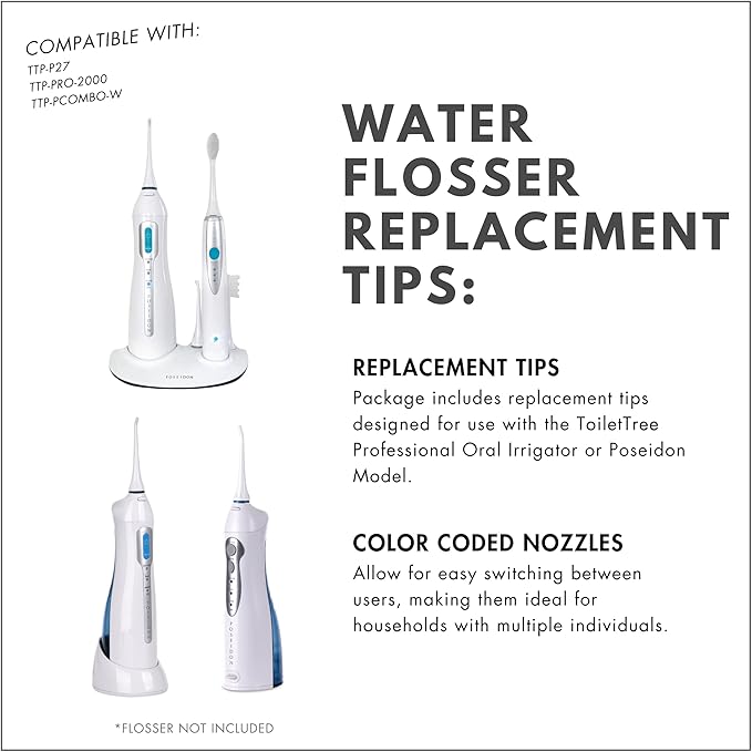 ToiletTree Products Replacement Tips for Poseidon &amp Professional Oral Irrigator 8 Pack