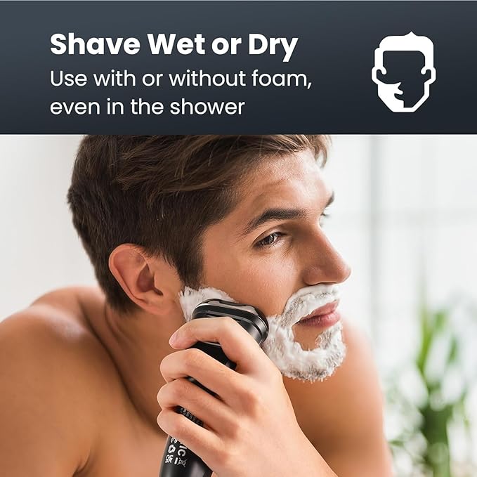 Electric Razor for Men Cordless: Wet/Dry Rotary Shaver Waterproof - USB Fast Charging &amp Sensitive Skin Care - Pop up Trimmer &amp Precision Blades Upgraded B2 Black-Silver