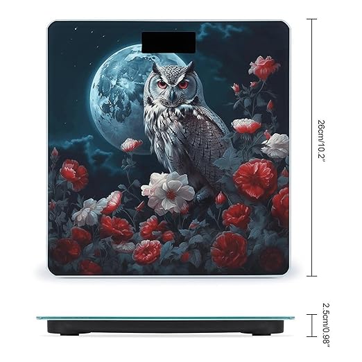 Owl Among Flowers at Night Scale for Body Weight Anti-Slip Tempered Glass Digital Bathroom Scales Clear LCD Display Weighing Scale Safe Rounded Corners Smart Scales