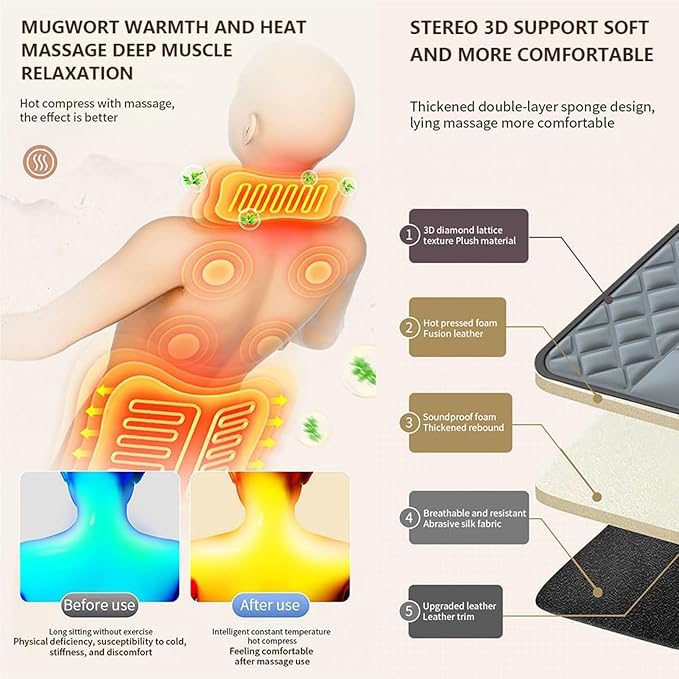 Foldable Full Body Massage Mat with Heat10 Motors Vibrating Full Back Massagers for NeckBackShouldersMassage Mattress PadLumbar Calf Muscle RelaxationRelieve Fatigue