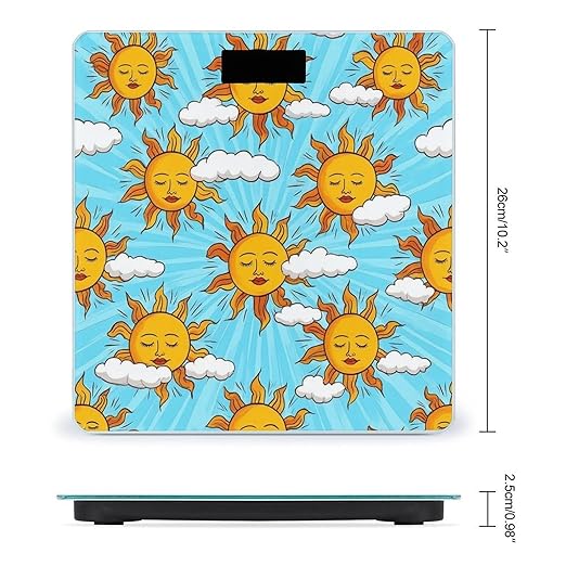 Automatic Switch Digital Bathroom Weighing Scale Smart Scale for Body Weight Hippie Boho Style Sun Art
