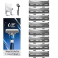 6-Blade Manual Razor for Men with Lubricating Strip 1 Ergonomic Non-Slip Handle Includes 8pack Razor Blade Refill Cartridges with Hanging Hook &amp Cleaning Brush Full Washable Design
