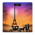 Valentine Paris Eiffel Tower Romantic Couple Carriage Sunset Silhouette Scale for Body Weight Anti-slip Sturdy Tempered Glass Weighing Machine Highly Digital Accurate Bright LCD Bathroom Scale for Hou