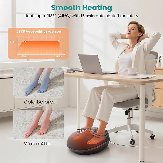 Nekteck Shiatsu Foot Massager with Heat [2026 Upgraded] 3 Modes Deep Kneading Therapy Air Compression Feet Massage Tool for Plantar Fasciitis Relaxation Gifts for Men Women Fits Size to US 13