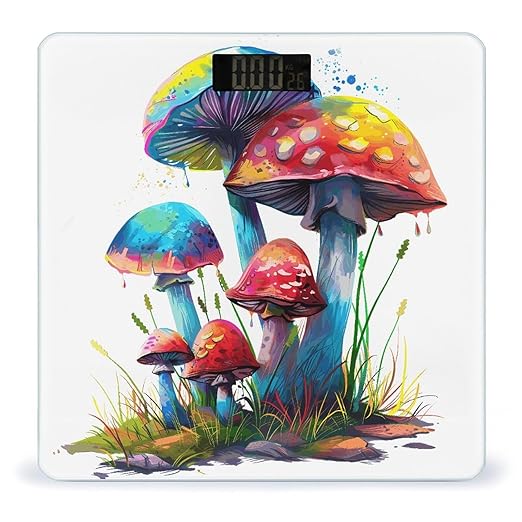 Colored Mushrooms Scale for Body Weight Highly Accurate Digital Bathroom Body Scale Digital Bathroom Scales for People Anti-Slip Large LCD Display Smart Scales