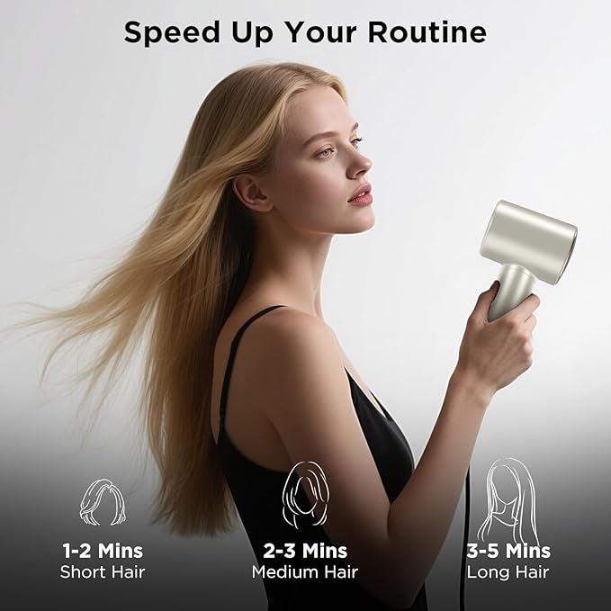 Hair Dryer PARWIN PRO BEAUTY Fast Drying Blow Dryer with Diffuser 110000 RPM High Speed Hair Dryer with Display 200 Million Negative Ions for Frizz Smoothing 2 Speeds &amp 3 Temps Champagne Sil