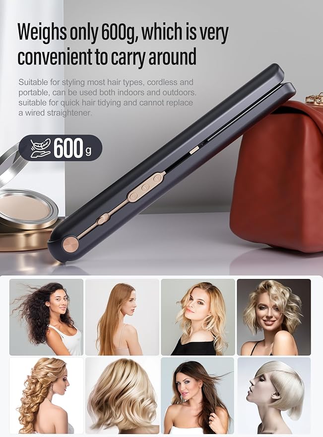 2-in-1 Cordless Hair Straightener and Curler Adjustable 350°F-420°F 20s Heat-Up/LED Display/10000mAh BatteryCordless Flat Iron Travel Safe Ceramic Plates for Fine to Thick Hair