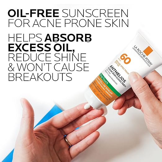La Roche-Posay Anthelios Clear Skin Sunscreen Dry Touch SPF 60 Oil Free Sunscreen For Face Oil Absorbing Broad Spectrum SPF + Antioxidants Non-Greasy Oxybenzone Free Travel Size