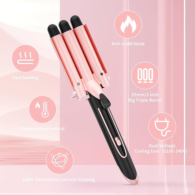 5-in-1 Curling Iron Set Includes 3 Curling Irons and 4 Interchangeable Ceramic Barrels Dual-Voltage Wavy Curling Iron Comes with Protective Gloves and Hair Clips (0.3–1.5 inches) Rose Gold