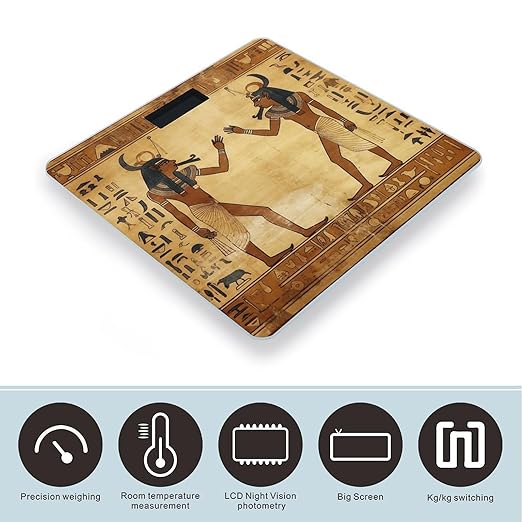 Ancient Egyptian Bathroom Scale Automatic Power On/Off Body Scales LCD Backlight Display Square Digital Scale Rounded Corners Bathroom Scales for Home Bedrooms