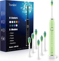 7AM2M Sonic Electric Toothbrush with 6 Brush Heads for Adults&ampKids One Charge for 120 Days Wireless Fast Charge 5 Modes 40000VPM Powered Toothbrush 2 Minutes Built in Smart Timer (Light Green
