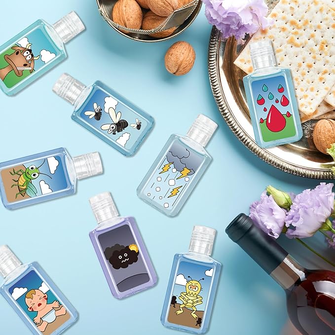 50 Pcs Passover Plagues Mini Hand Sanitizer Bulk Passover Gift Party Favors Ten Plagues Bundle Hand Sanitizer Natural Plant Fragrance Travel Size Hand Soap Gift for Jewish Pesach Dinner Passover Seder