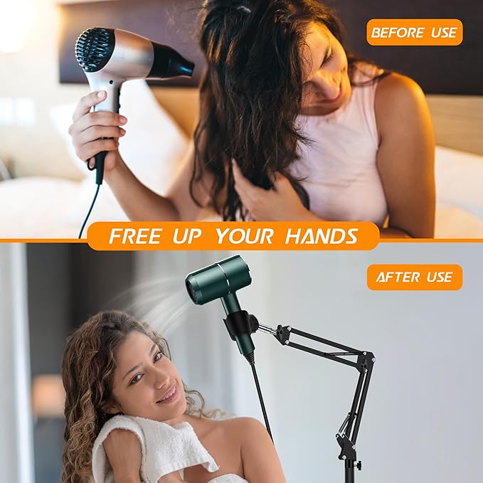 Hair Dryer Stand 1.68M Height Adjustable Hands Free Blow Dryer Holder with Heavy Base 360 Degree Rotating Work with 99% Dryers Gift for Mom Elder Frozen Shoulder - Black