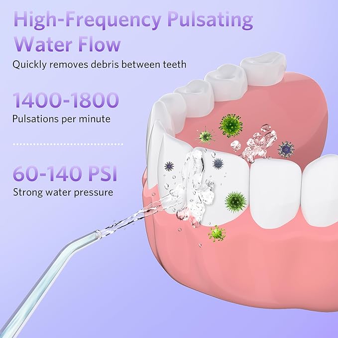 BESTEK Water Dental Flosser Teeth Pick: Cordless Portable Oral Irrigator with 4 Jet Tips Rechargeable IPX7 Waterproof Water Flosser for Teeth Gums Braces Care and Travel - Violet