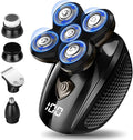 Bald Head ShaverElectric Head Shavers for Bald Men 5-in-1 Head and Face Grooming Kit Waterproof Cordless Rotary Razor and USB RechargeableGifts for Men