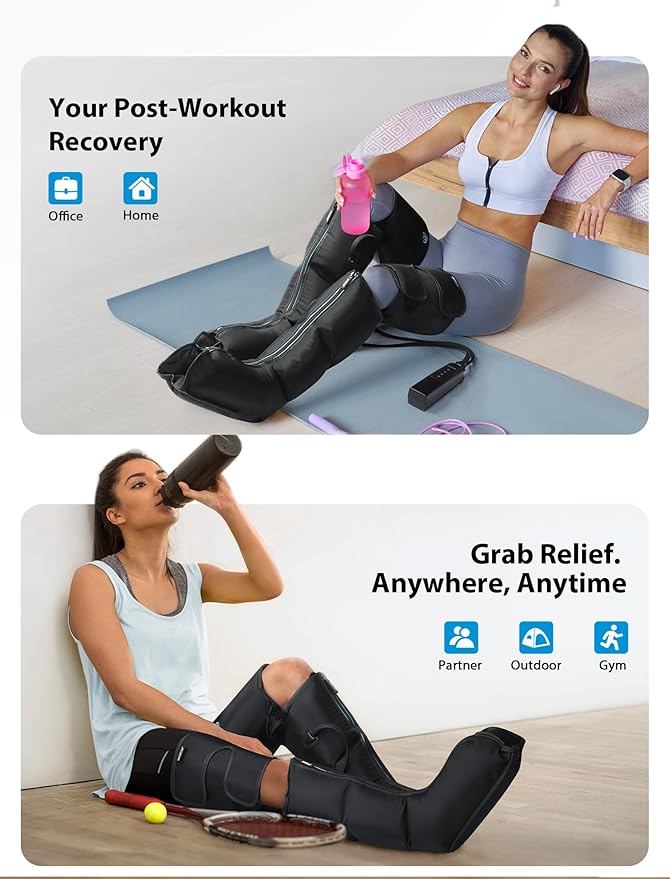 CINCOM Cordless Air Compression Massager - Rechargeable Leg &amp Foot Boots with 3 Modes 10 Intensity Levels 5 Timer Settings for Circulation Pain Relief Edema RLS &amp Recovery