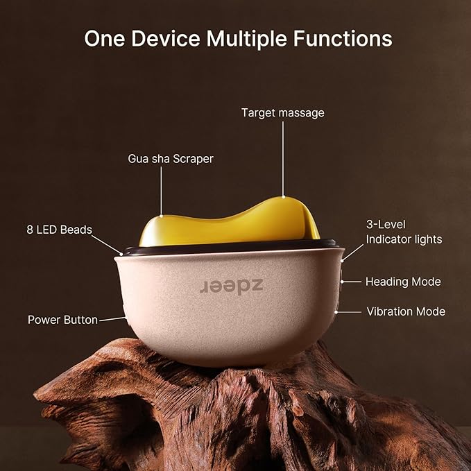 ZDEER LED Red Light Therapy for Face &amp Neck Massager Facial Care Device – Electric Gua Sha Brass Tool with Heat &amp Vibration for Firming Sculpting &amp Skincare Pink