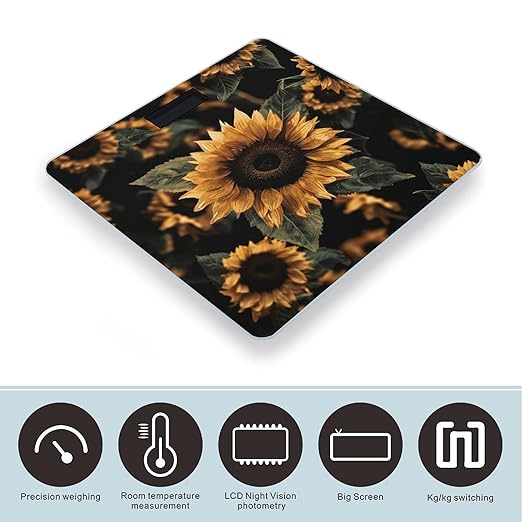 Brown Leaves Sunflower Smart Scale for Body Weight Accurate Bathroom Scale with LED Display Digital Weight Scales Weighing Machine High Precision Scales for Bath Home