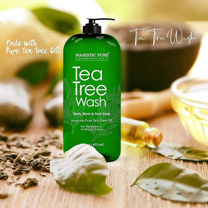 MAJESTIC PURE Tea Tree Body Wash and Tea Tree Face Cream Bundle