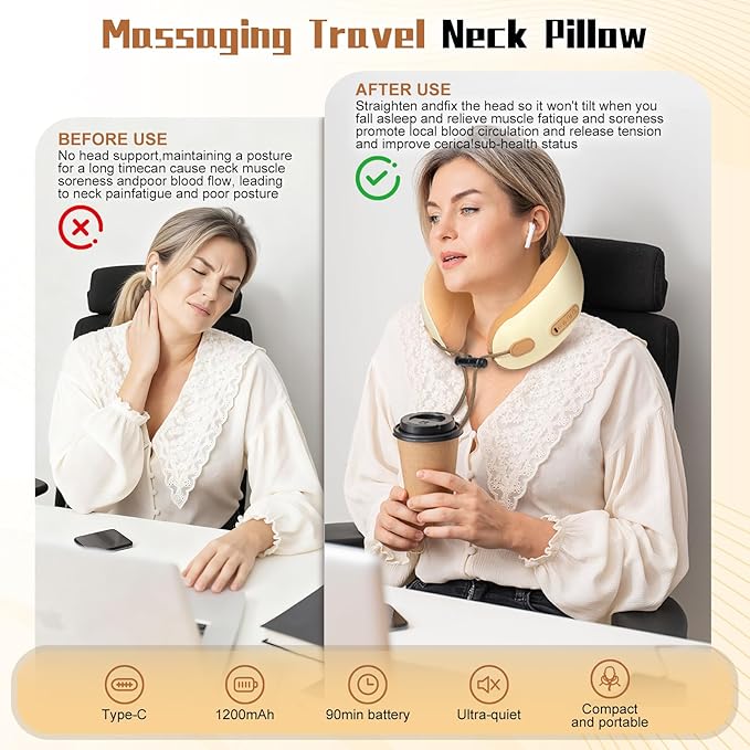 Neck Massager Pillow with HeatingPortable Heated Kneading Massage Cushion PillowCordless Shiatsu Neck Massagerfor Neck Pain Relieffor HomeAirplaneCarOfficeTravel