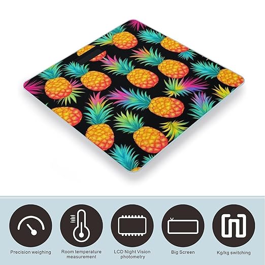 Digital Bathroom Weighing Scale Energy Saving Scale Smart Scale for Body Weight Watercolor Pineapple Tropical Palm Leaves