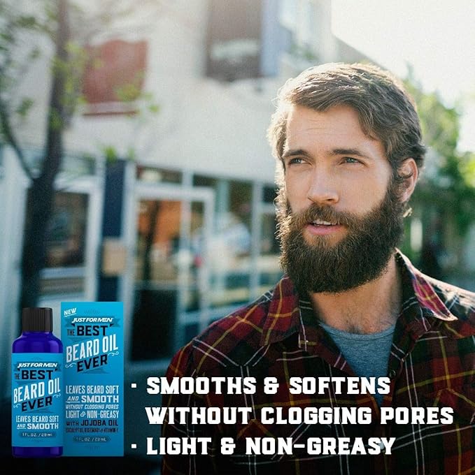 Just for Men The Best Beard Oil Ever Supports Growth Made with Vitamin E Eucalyptus Rosemary and Jojoba Oil Smoothes and Softens without clogging pores Light &amp Nongreasy 1 Fl Oz