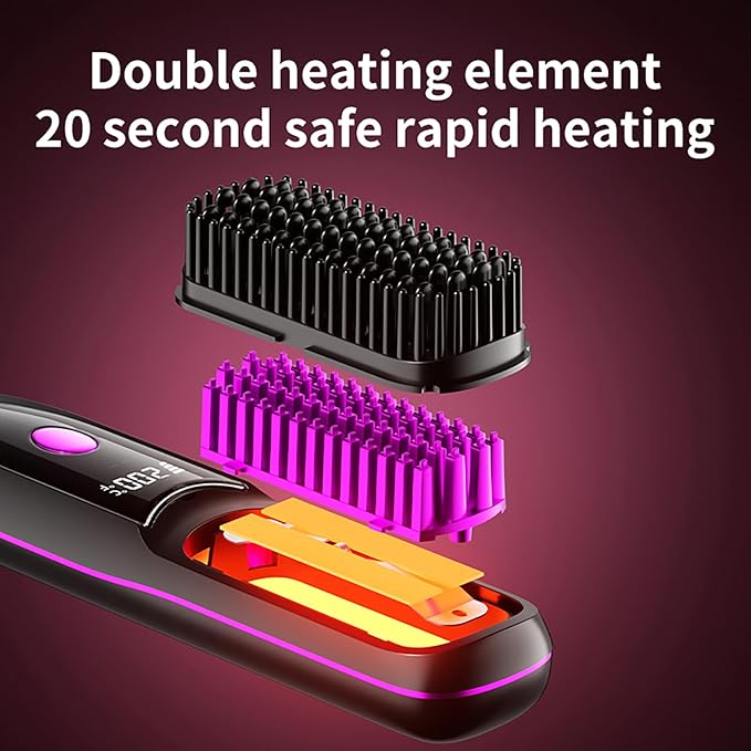 Go Brush Pro Hair Straightener Portable Go Brush Pro Cordless Hair Straightener Comb 3 Temperature Control Settings Rechargeable for Travel and Everyday Use (White)