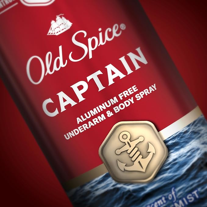 Old Spice Aluminum Free Body Spray for Men 24/7 Signature Scent &amp Lasting Freshness All-Day Odor Protection Easy Application Captain with Bergamot Sea Air &amp Driftwood Scent 5.1 oz (Pack
