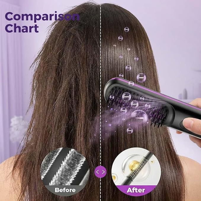 2026 Upgrade Cordless Hair Styling Brush Multi Functional Hair Straightener Brush Max with LED Display Ceramic Hot Comb for Travel Heated Ionic Straightening Combs for Women (White) (Black)