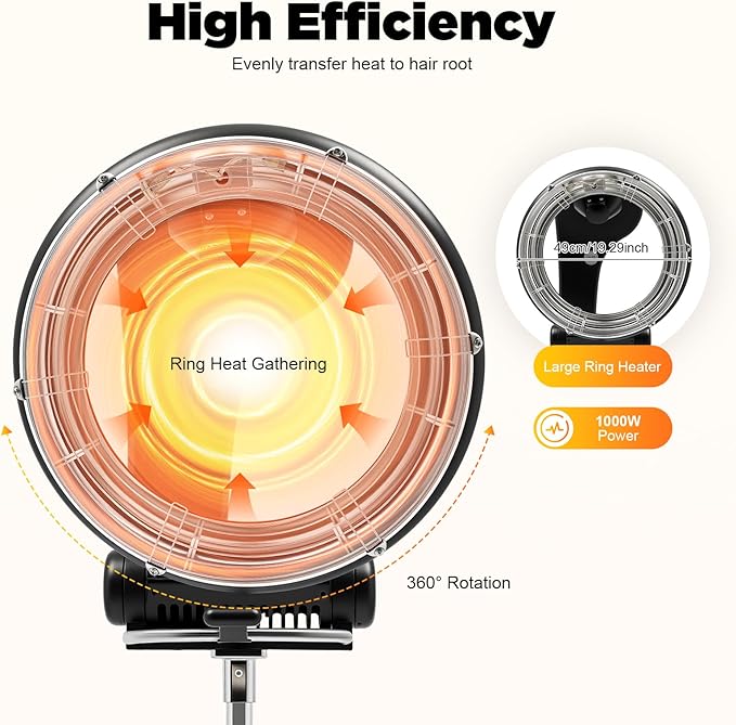 Standing Hair Dryer Professional Hair Processor Height Adjustable Hair Dryer with Wheelsfor Salon Beauty Barber Shop 1000W 110V