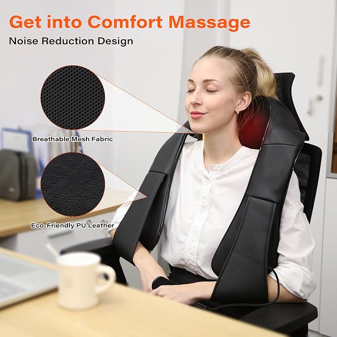 Electric Neck Massager Neck and Back Massager with Heat Shiatsu Massage Pillow for Back Shoulder Muscle Pain Relief Ideal Fits for Parents