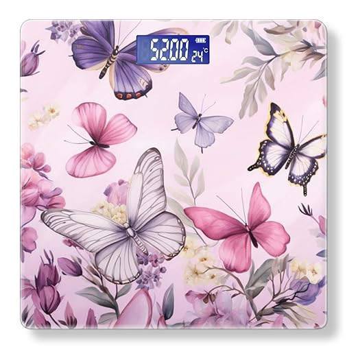 Digital Scale for Body Weight Highly Precision Bathroom Weight Scale 400 lbs with Backlit Display Personalized Scale for Home-Lavender Butterflies Flying Among Flowers