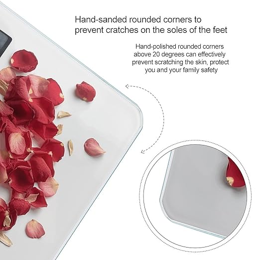 Petals Form Heart Shape Scale for Body Weight Precision Bathroom Weighing Scales with Back Lit LCD Display Sturdy Tempered Glass Body Weight Scales Digital Bathroom Scale 400lb