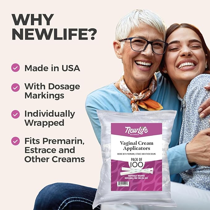 NewLife Naturals Disposable Plastic Vaginal Cream Applicators Hygienic Threaded Injector Applicator Preseed Estrace Premarin OTC Cream Products Dosage Markings- 150 Pack