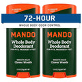 Mando Whole Body Deodorant For Men - Smooth Solid Stick - 72 Hour Odor Control - Aluminum Free Baking Soda Free Skin Safe - 2.6 Ounce (Pack of 2) - Clover Woods