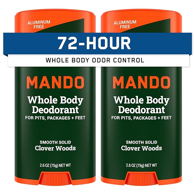 Mando Whole Body Deodorant For Men - Smooth Solid Stick - 72 Hour Odor Control - Aluminum Free Baking Soda Free Skin Safe - 2.6 Ounce (Pack of 2) - Clover Woods